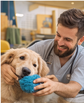Perro siendo acompañado durante una interacción natural